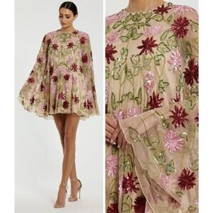 MAC DUGGAL 6123 Beige Floral Size 4 Embellished Shawl Mini Dress NWT